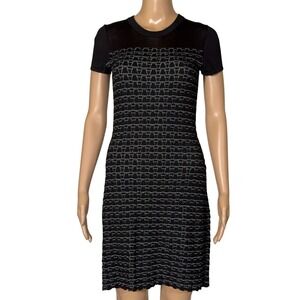 Rag & Bone Black White Geometric Knit Mini Dress Sheer Mesh Yoke XS TP